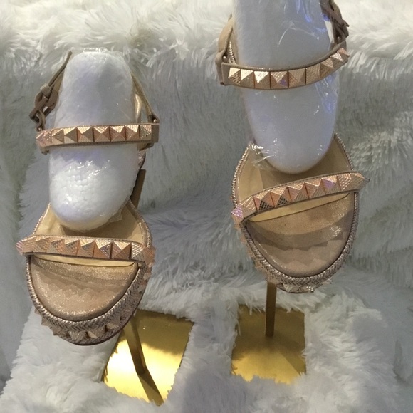 Christian Louboutin Beige Studded Sandals - Picture 3 of 12